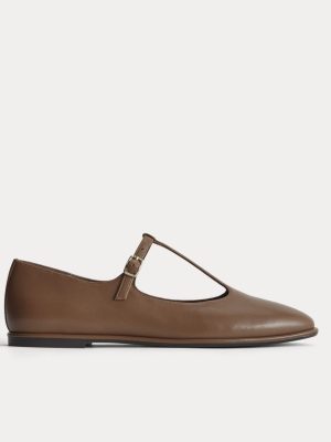 The Leather T-Strap Flat | Rum