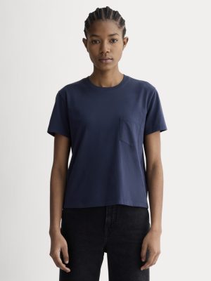 The Box-Cut Tee in Essential Cotton | Navy | Pocket