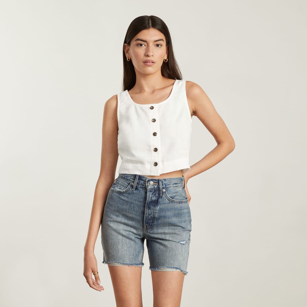 The Linen Button-Front Crop Tank | White - Image 2