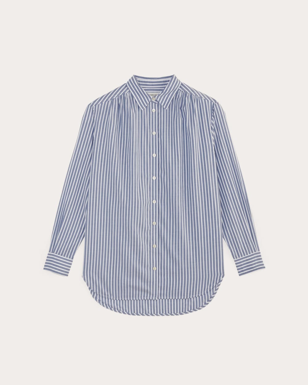 The Gathered Shirt in Silky Cotton | Bone / Mazarine Blue - Image 2
