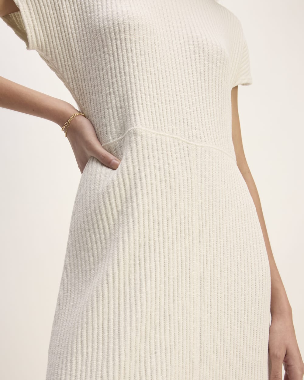 The Rib-Knit Cap-Sleeve Midi Dress | Bone - Image 5
