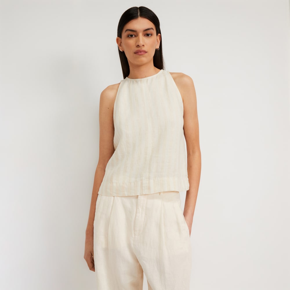 The Linen High-Neck Tank | Brazilian Sand / Canvas Tan