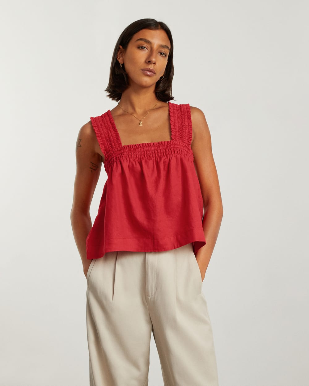 The Smocked Linen Cami | Goji Berry - Image 4