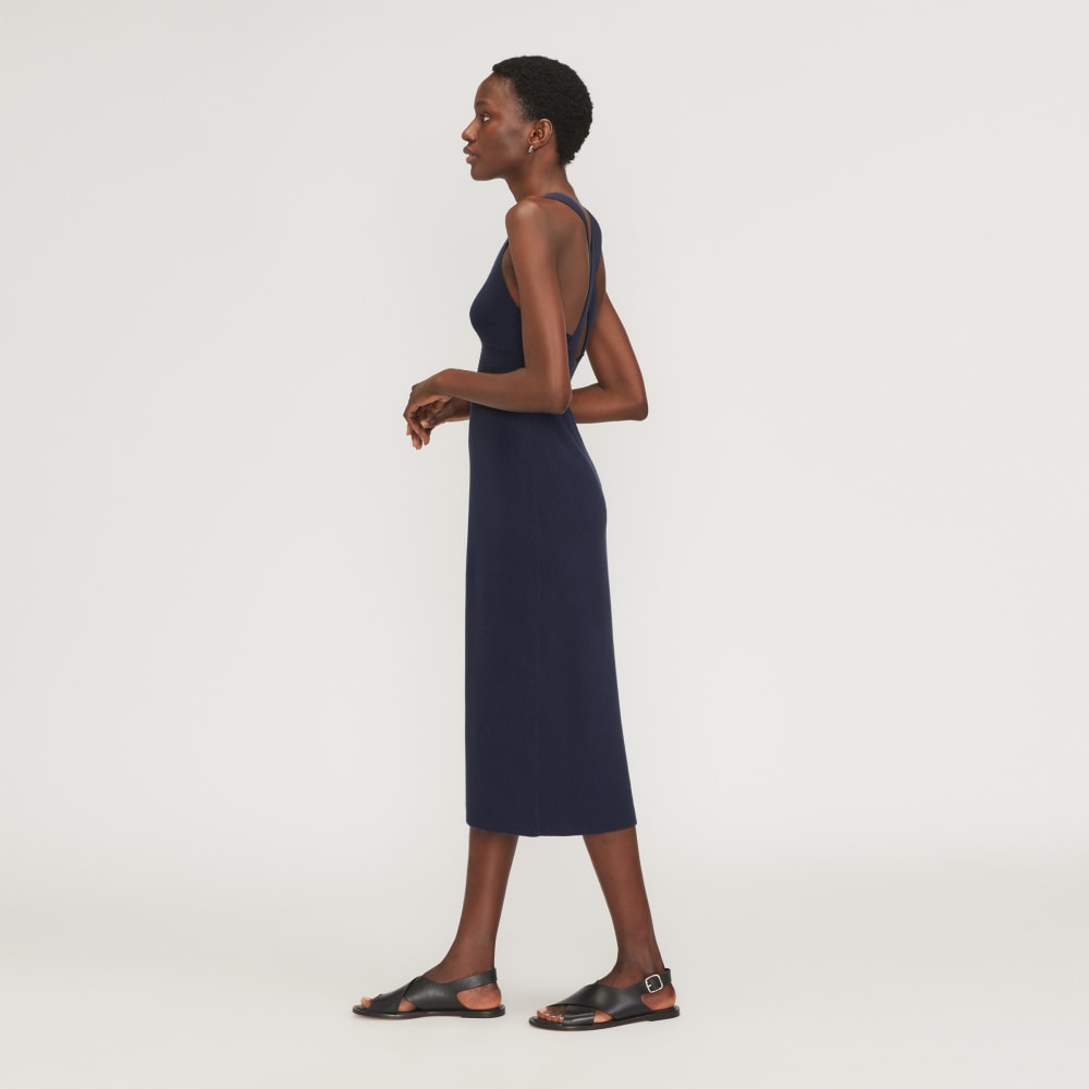 The Ribbed Cotton Cross-Back Dress | Navy - Image 3