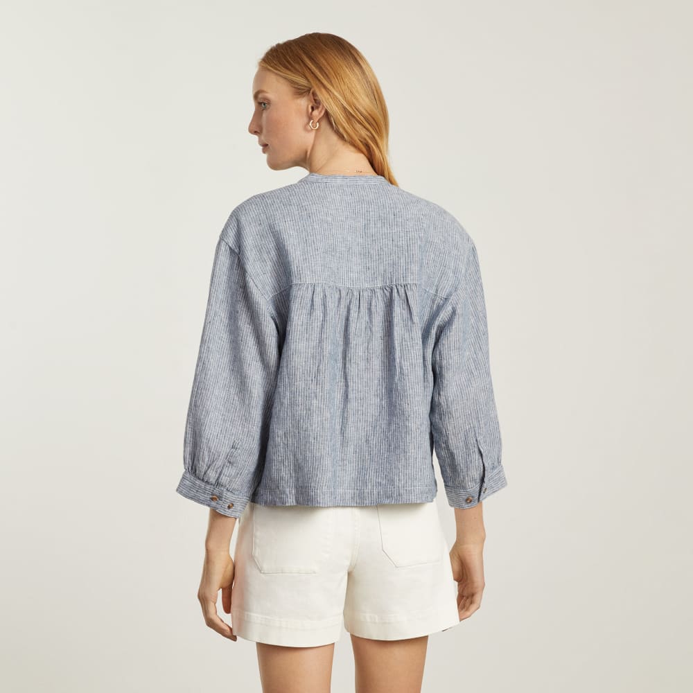 The Linen Billow Blouse | Blue Pinstripe - Image 3