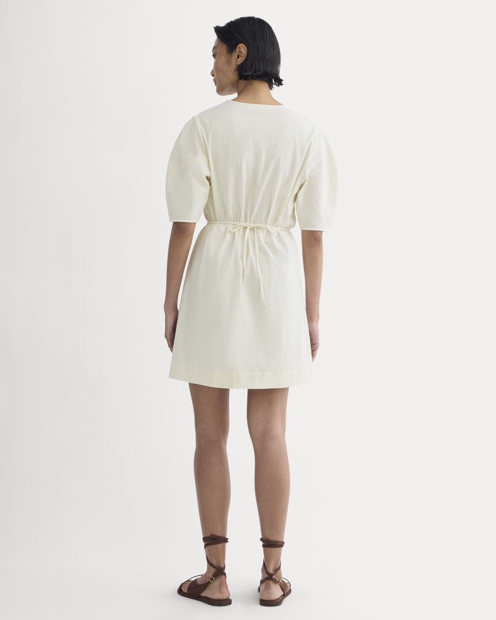 The Seersucker Mini Wrap Dress | Bone - Image 4