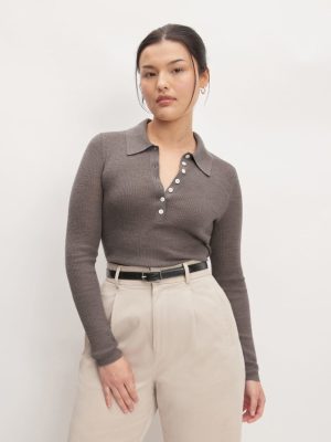 The Polo in Ultrasoft Merino | Heather Cocoa