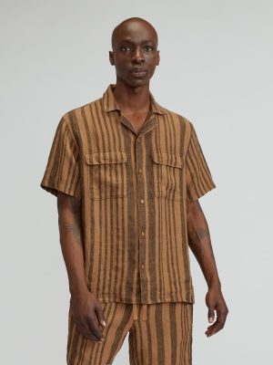 The Resort Shirt in Linen | Toasted Coconut / Black