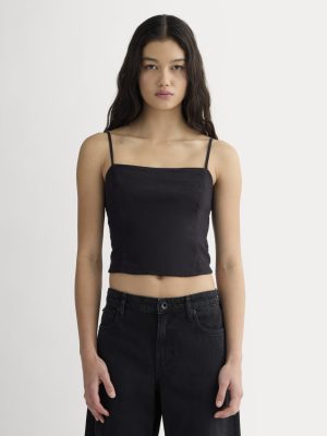 The Seamed Top in Stretch Linen | Black