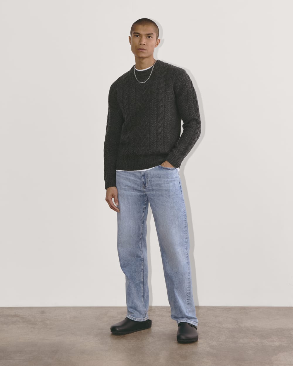 The Felted Merino Cable-Knit Crew | Charcoal - Image 3