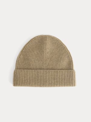 The Cashmere Ribbed Beanie | Dark Heathered Camel