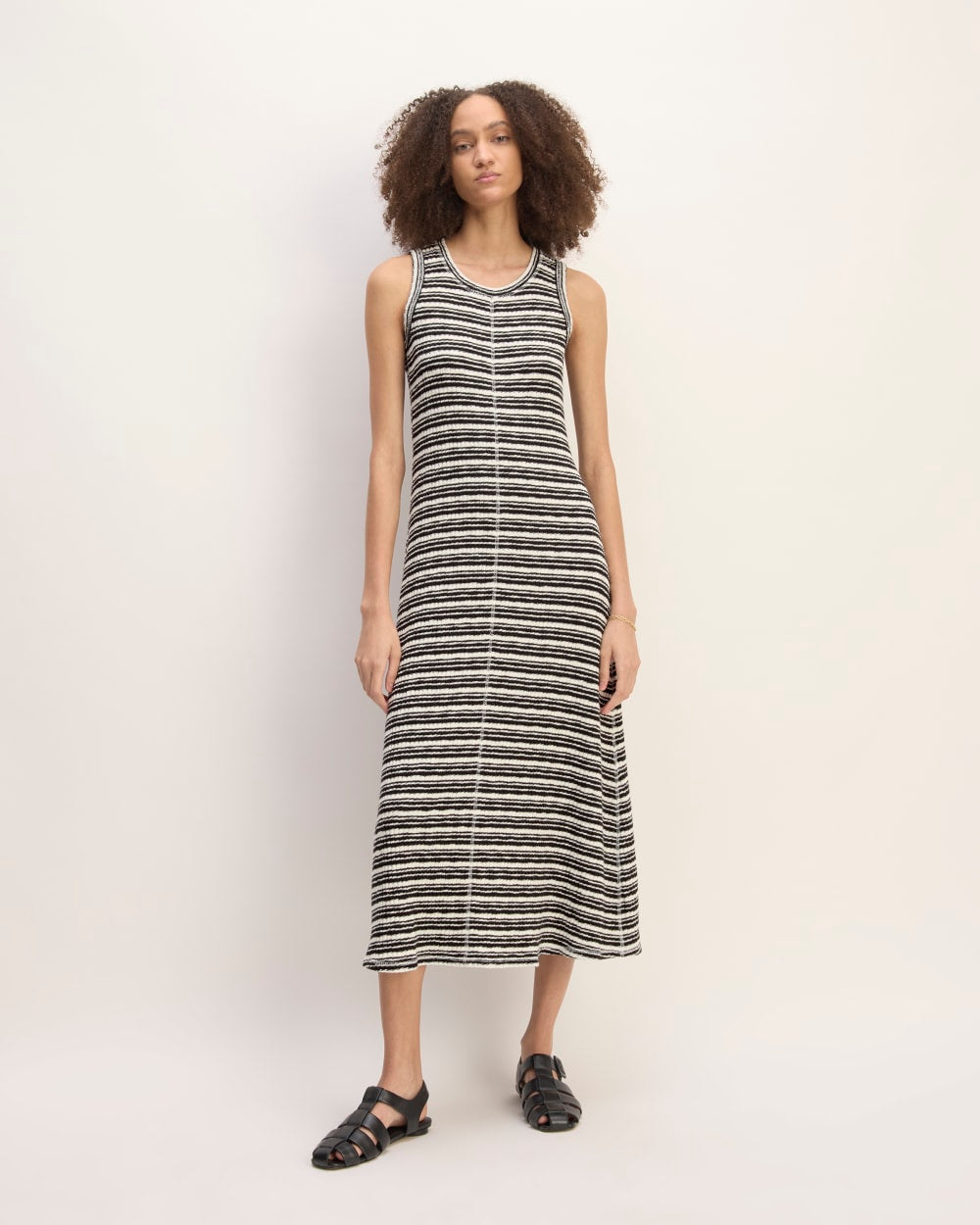 The Rib-Knit A-Line Tank Dress | Bone / Black
