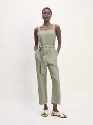 The Linen Side-Button Jumpsuit | Sage Green