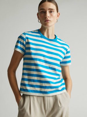 The Box-Cut Tee in Essential Cotton | Horizon Blue / Canvas Tan | No Pocket