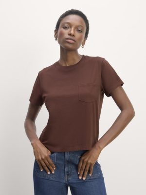 The Box-Cut Tee in Essential Cotton | Dark Mahogany | Pocket