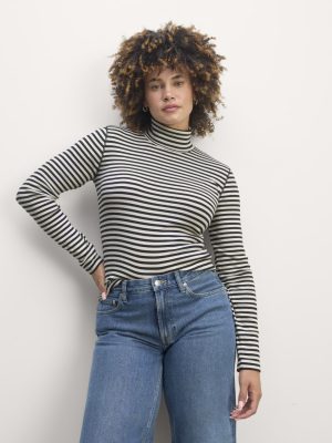 The Luxe Rib Turtleneck | Bone / Black