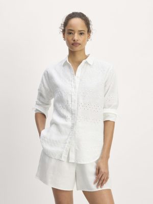 The Linen Eyelet Relaxed Shirt | White Eyelet