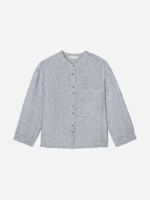 The Linen Billow Blouse | Blue Pinstripe