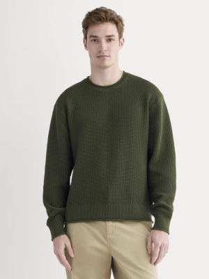 Waffle Rollneck Crew in Everyday Cotton | Dark Green
