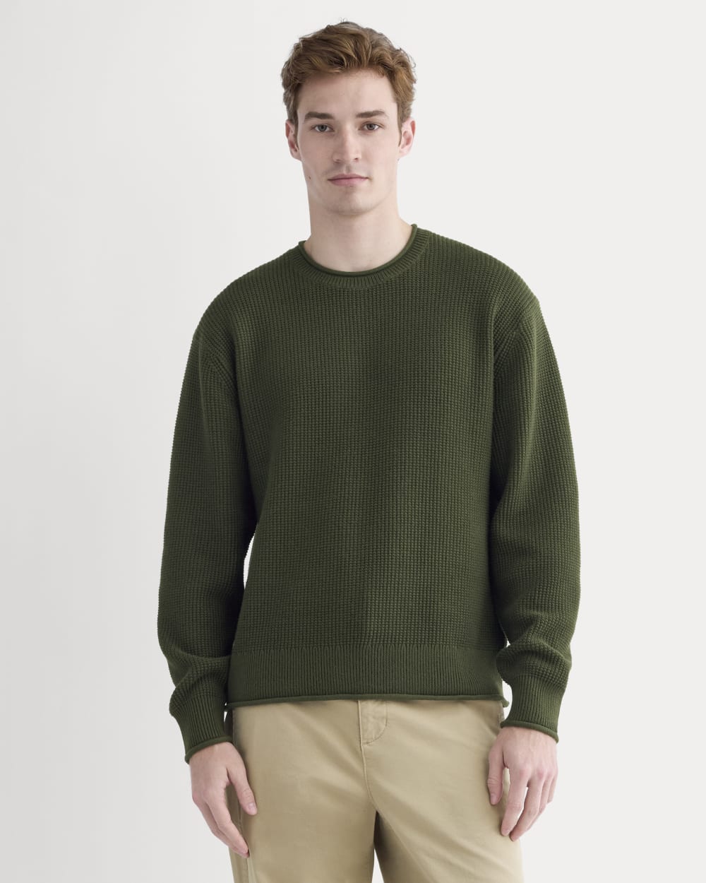 Waffle Rollneck Crew in Everyday Cotton | Dark Green