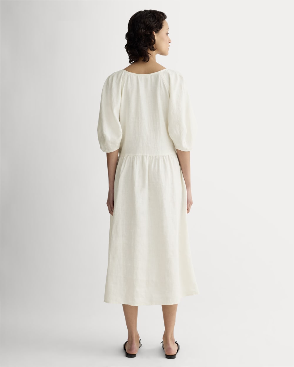 The Linen Oversized Puff-Sleeve Dress | Bone - Image 4