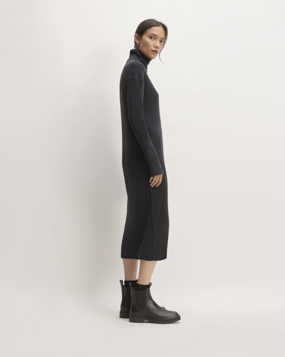 The Cotton-Merino Turtleneck Dress | Heather Charcoal - Image 3