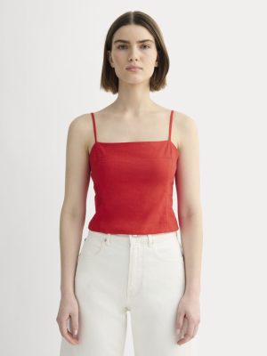 The Seamed Top in Stretch Linen | Classic Red