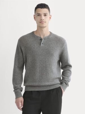 Henley in Wool Cashmere | Heather Charcoal