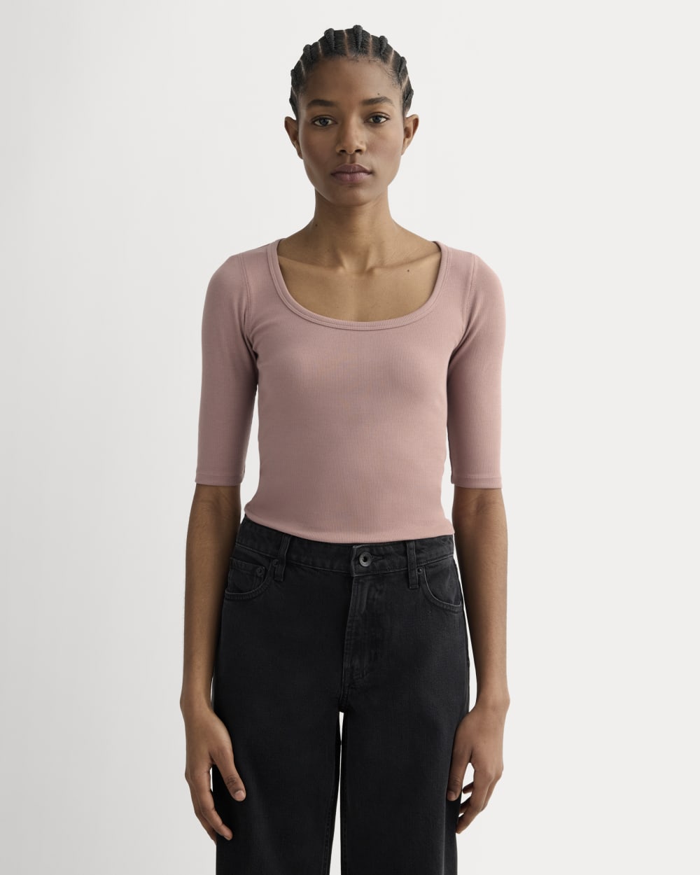 The Luxe Rib Scoop-Neck Tee | Rose Dusk