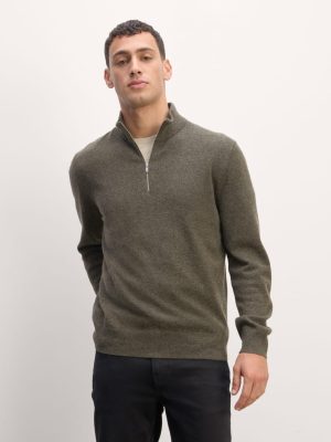 The Quarter-Zip in Cashmere | Heathered Army Green