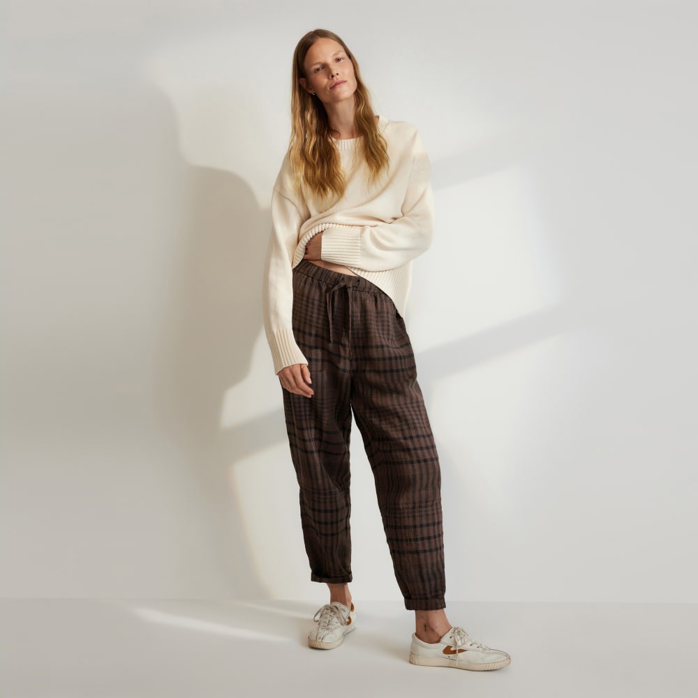 The Linen Pull-On Barrel Pant | Chocolate Brown / Black - Image 6