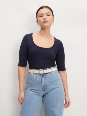 The Luxe Rib Scoop-Neck Tee | Navy