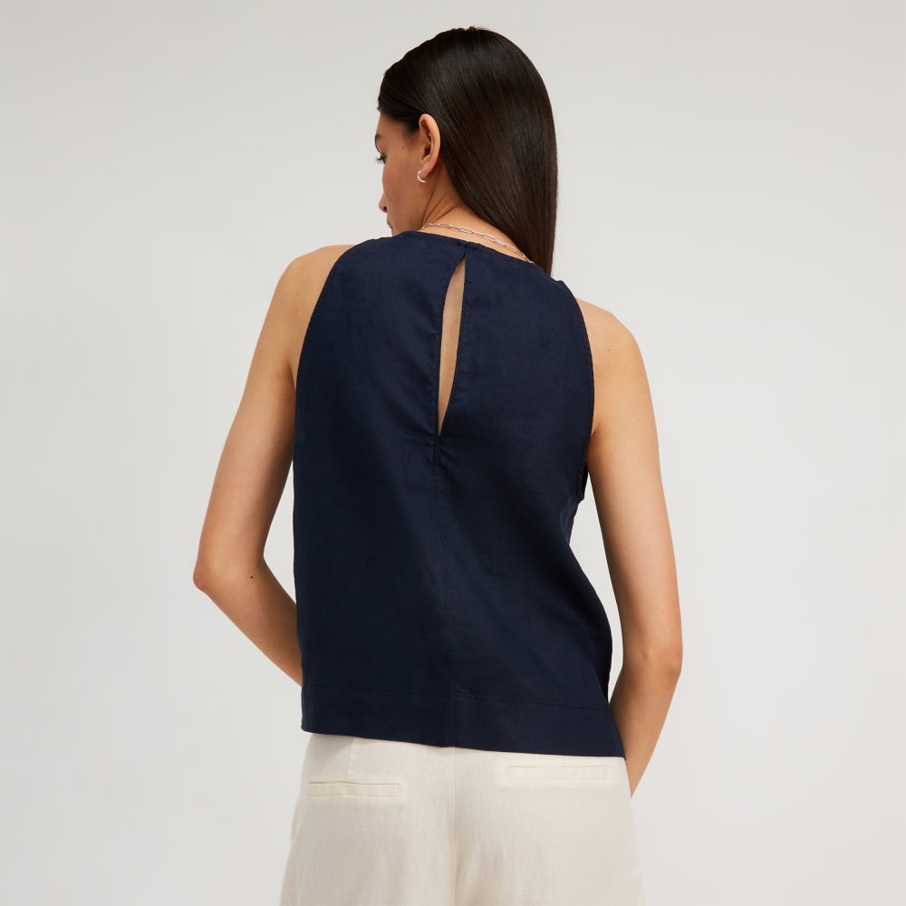 The Linen High-Neck Tank | Navy - Image 3