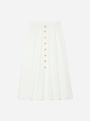 The Easy Button-Front Skirt | White