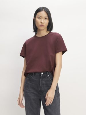 The Box-Cut Tee in Essential Cotton | Burgundy | No Pocket