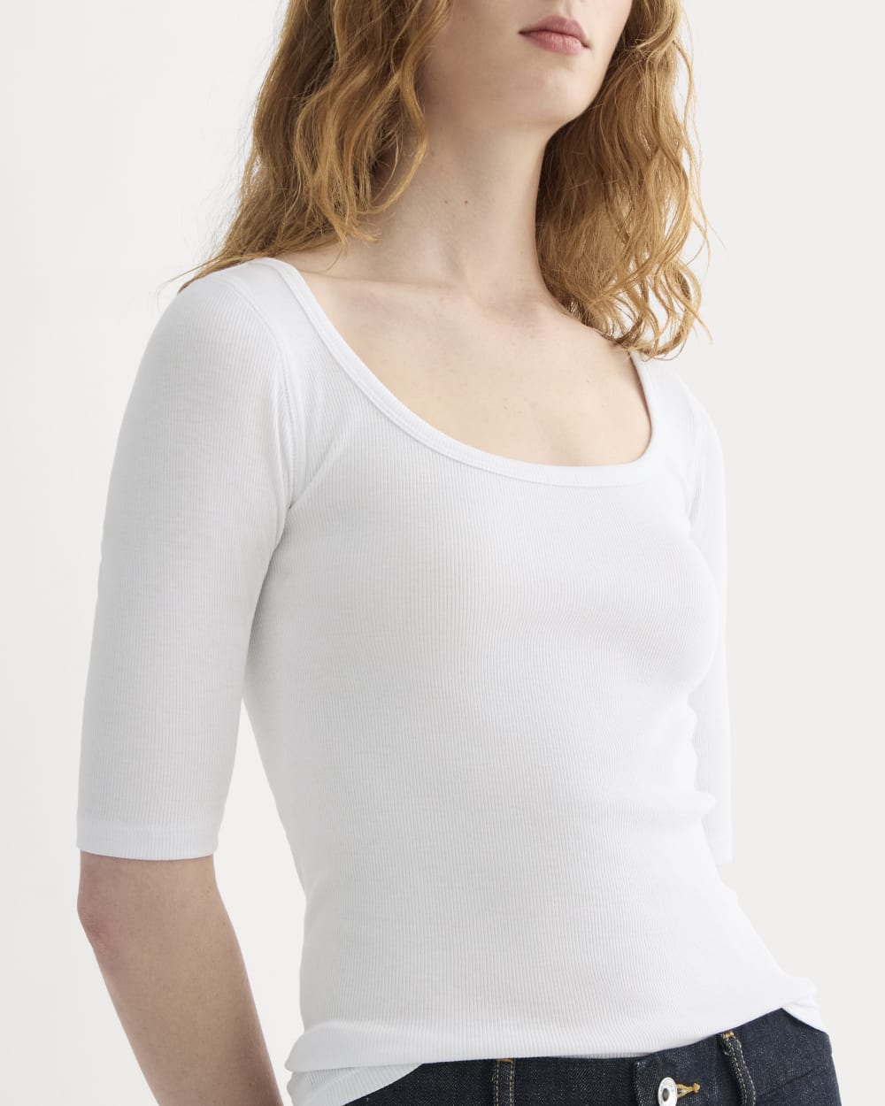 The Luxe Rib Scoop-Neck Tee | White - Image 4