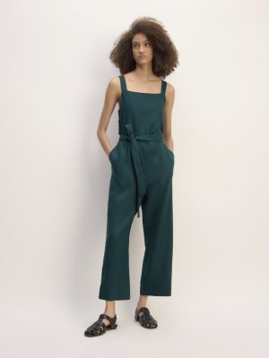 The Linen Side-Button Jumpsuit | Dark Sea