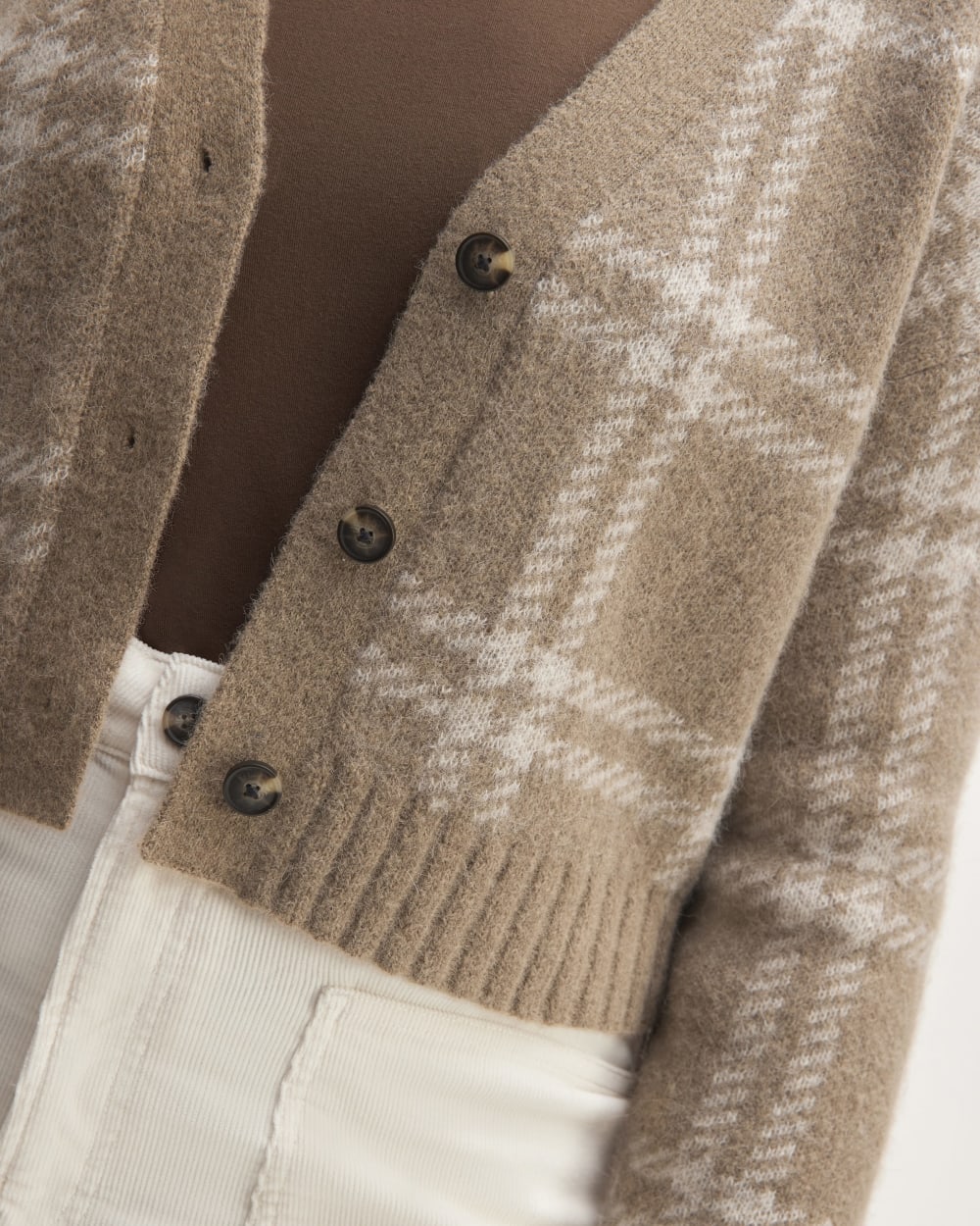 The Alpaca V-Neck Cropped Cardigan | Wheat / Lightest Taupe - Image 5