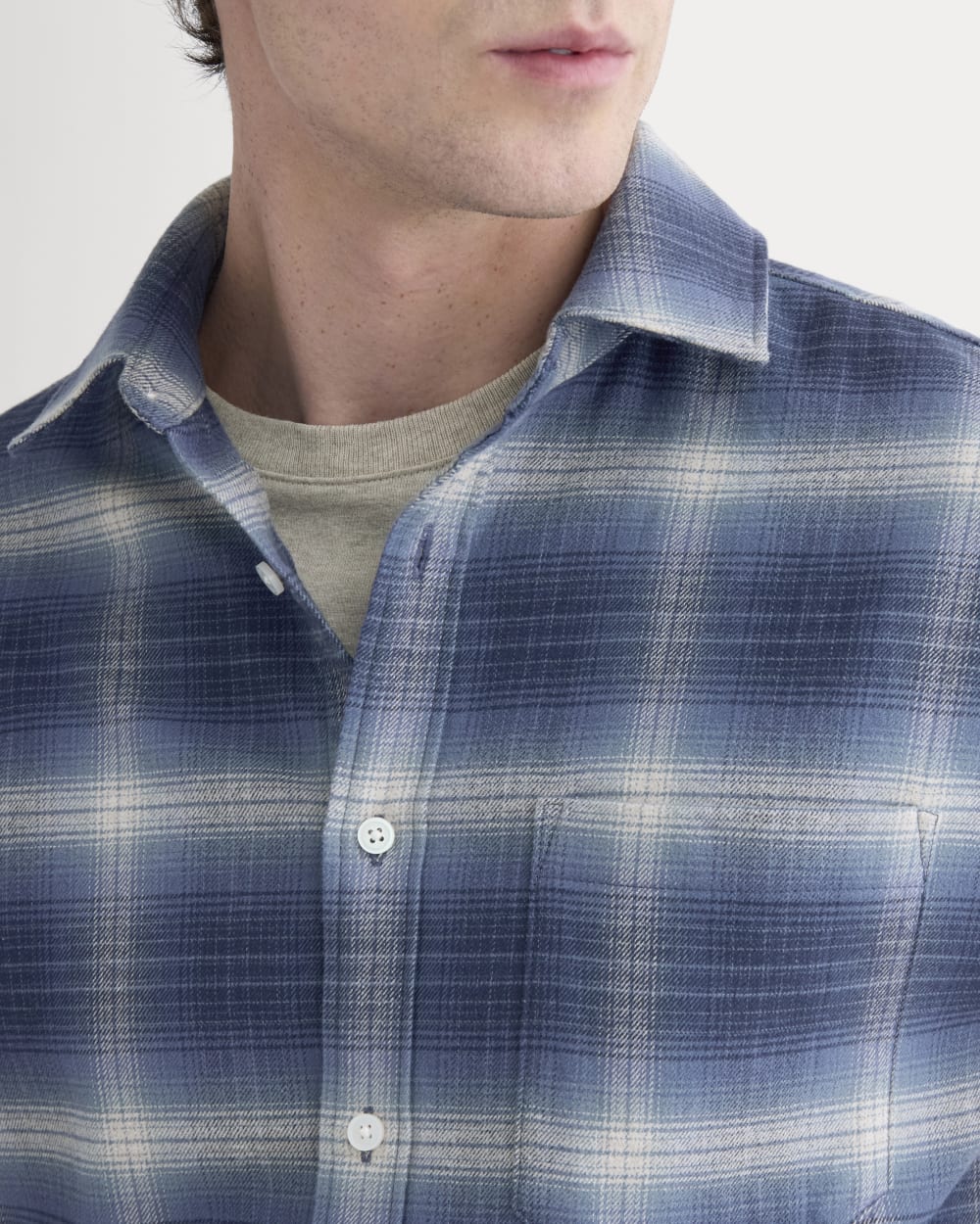 Brushed Flannel Shirt | Blue Ombre Plaid - Image 4