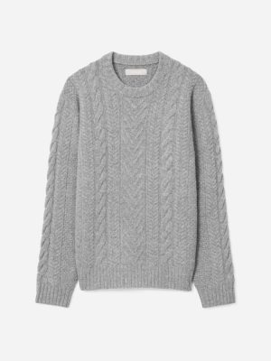 The Felted Merino Cable-Knit Crew | Heathered Mid-Grey
