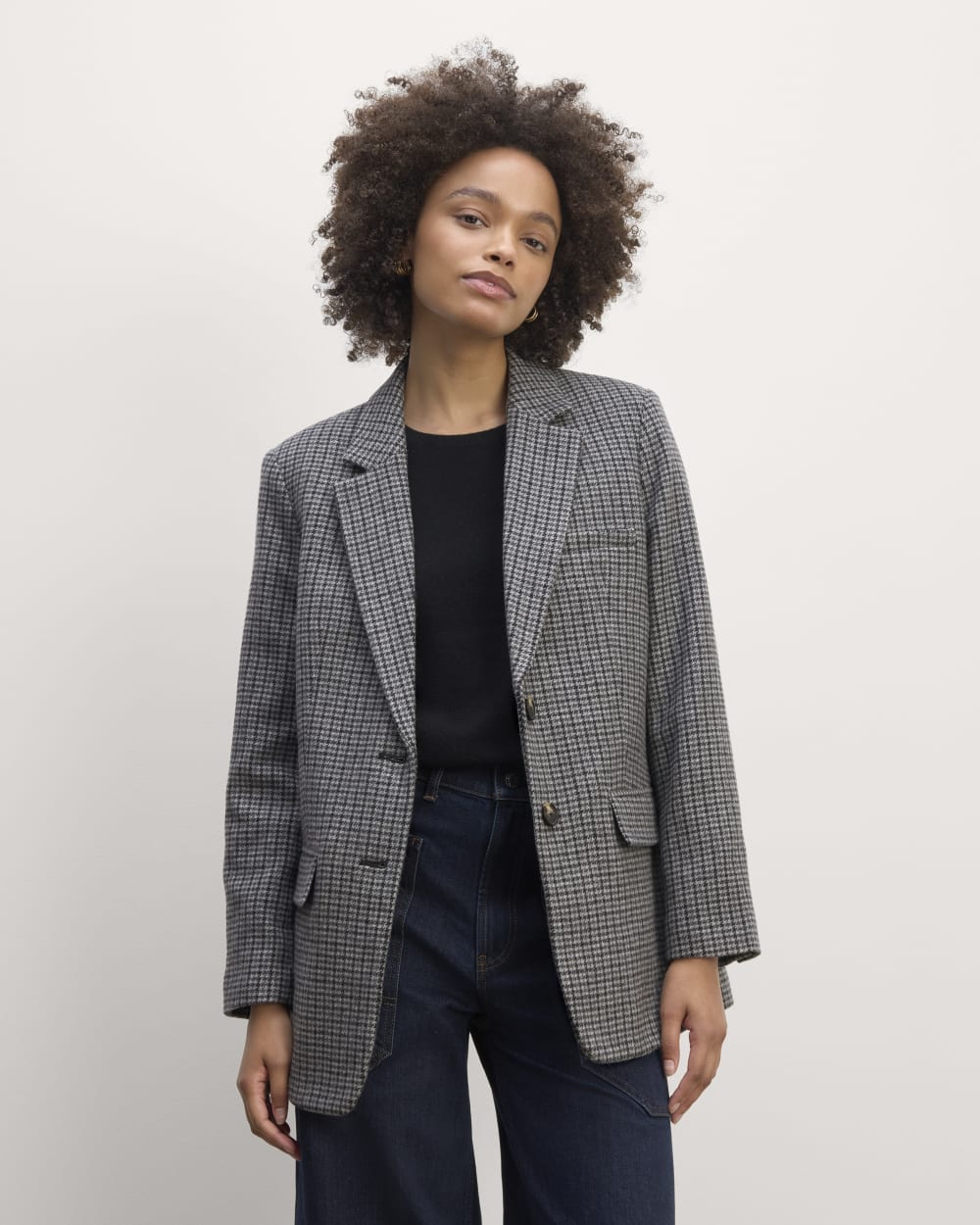 The Oversized Blazer in Wool | Gray Houndstooth