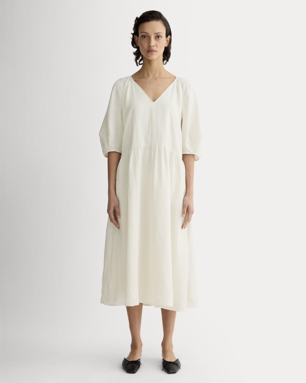 The Linen Oversized Puff-Sleeve Dress | Bone
