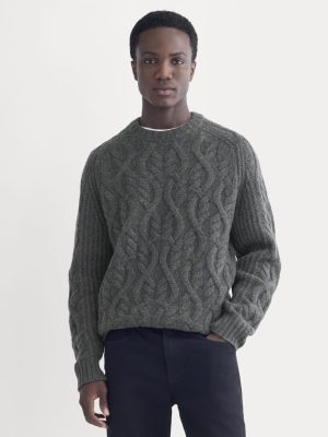 Cable Knit Crew in Luxe Merino | Heathered Soot