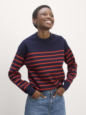 The Mariner Crew Sweater | Navy / Poppy Red