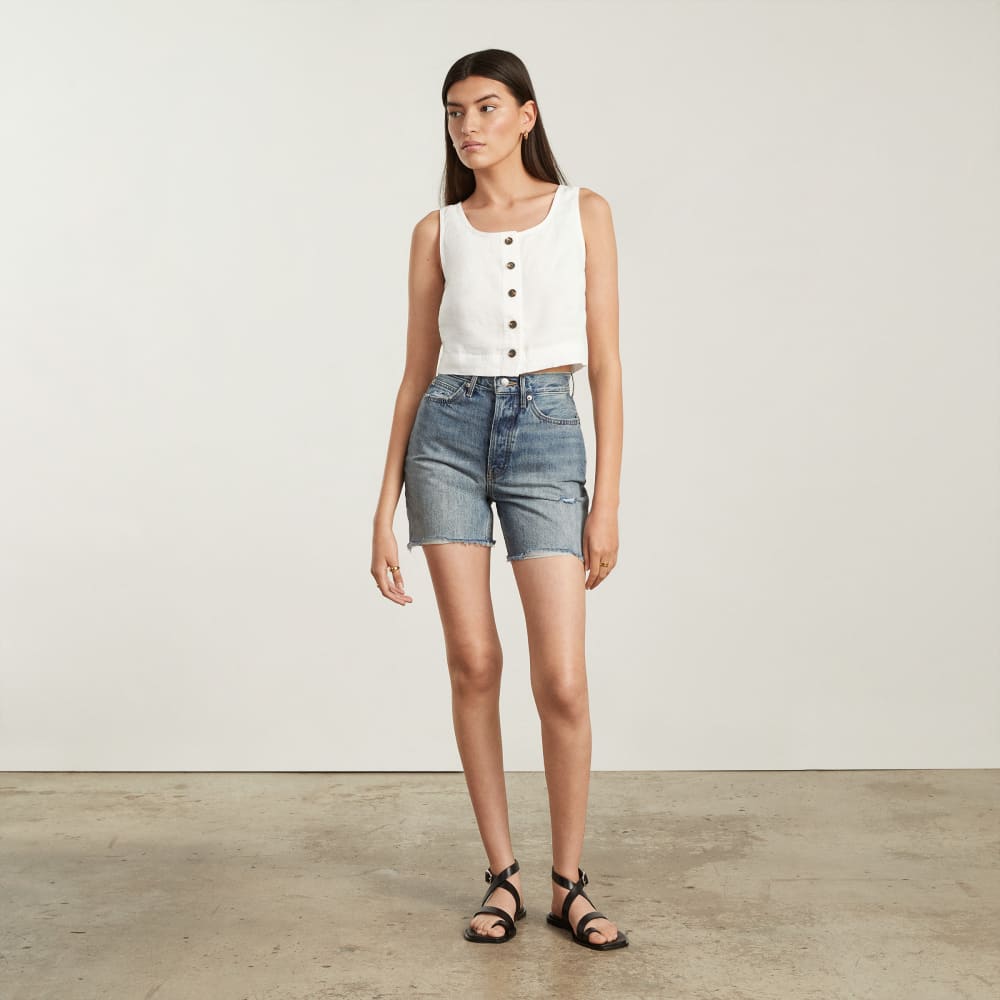 The Linen Button-Front Crop Tank | White - Image 4