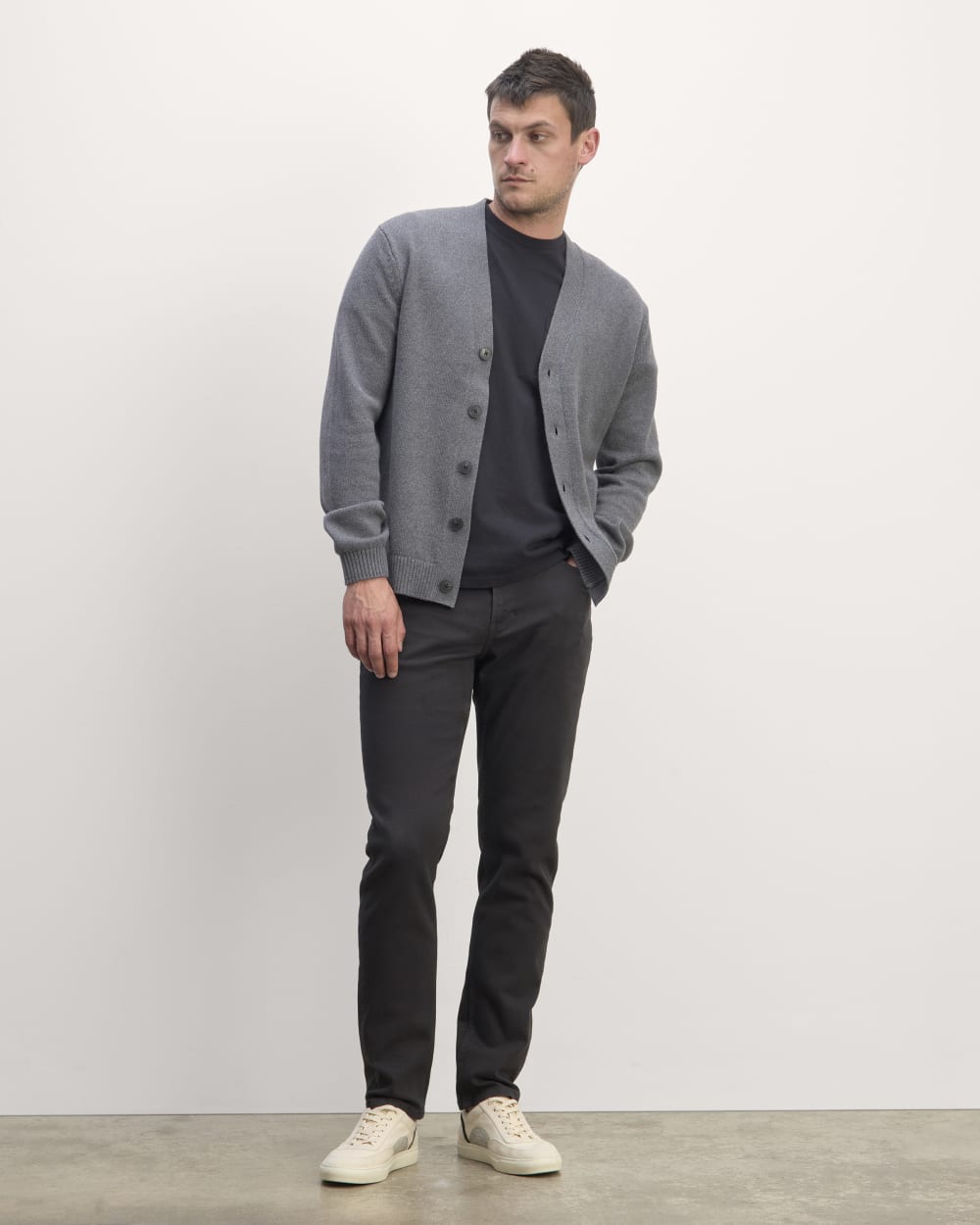 The Classic Cardigan in Everyday Cotton | Heathered Charcoal - Image 3
