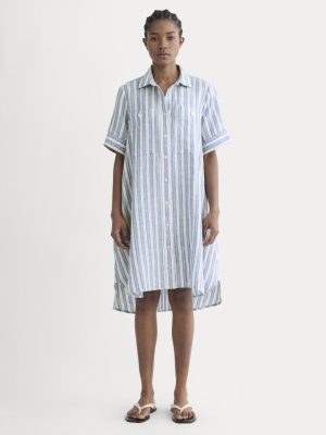 The Daytripper Dress in Linen | Soft Cobalt/Bone