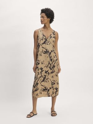 The TENCEL? Midi Slip Dress | Black / Cornstalk Abstract