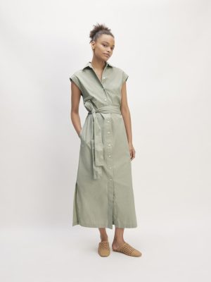 The Supima? Cotton Short-Sleeve Shirt Dress | Sage Green