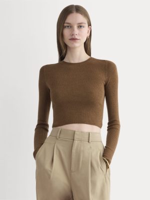 The Cropped Crew Top in Ultrafine Merino | Heathered Toffee